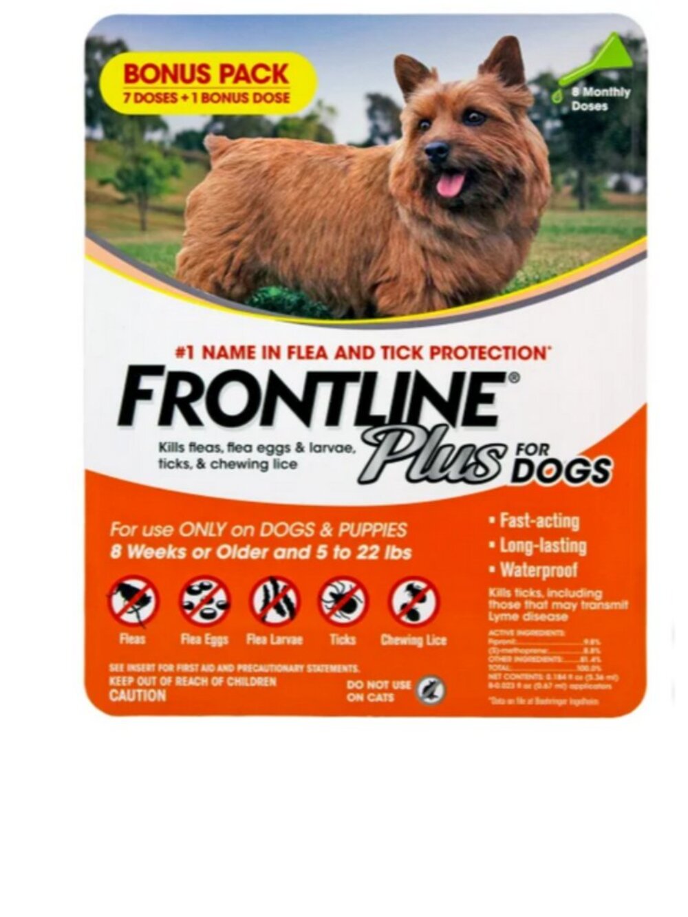 Frontline Plus for Small Dogs 5-22lbs - 8 Doses Flea & Tick Treatment